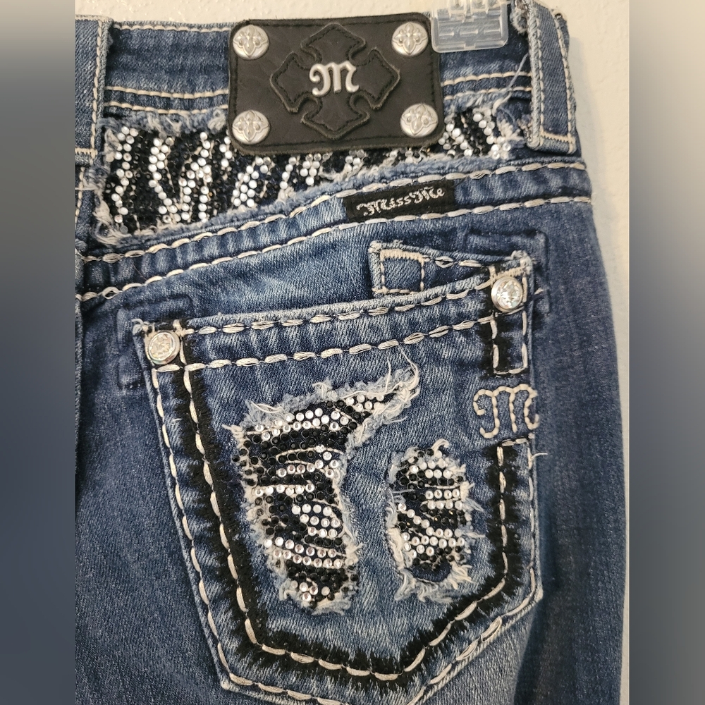 Miss Me Dark Blue Women's Bootcut Jeans Size 27 Bling Zebra Print - Picture 5 of 15